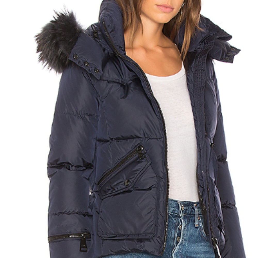 Navy SAM Jetset Jacket with Raccoon Fur
